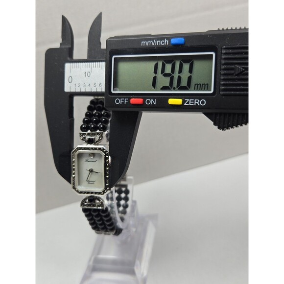 Vintage Lucoral Diamond Quartz Watch Black Onyx Beads Marcasite MOP New Battery main image 10